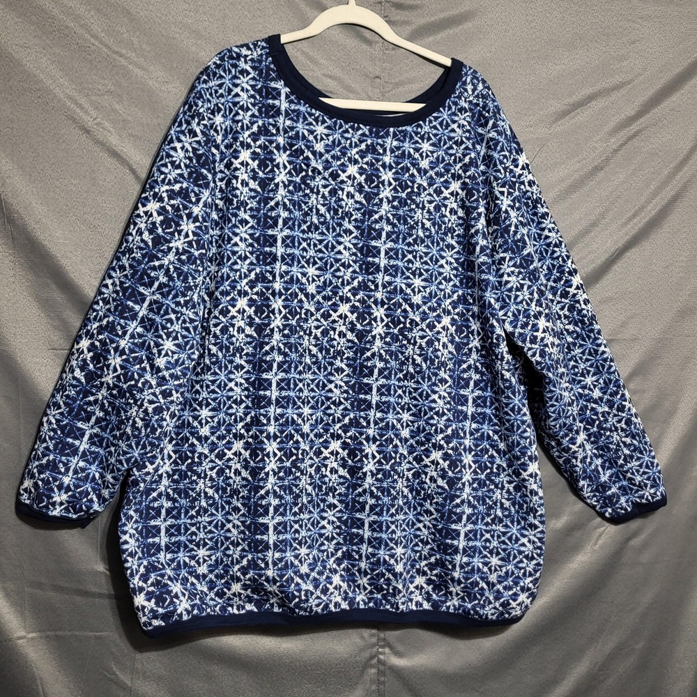 Woman Within Sweatshirt Womens 3X Blue Geometric Fleece Pullover Crew Neck